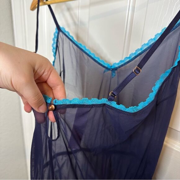 Savage X Fenty Navy Blue Mesh Lace Bow Romper Sz M-L Lingerie Baddie Glam Girly - Picture 4 of 6